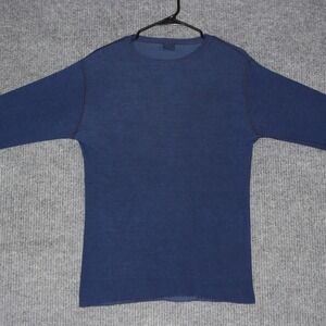 Vintage Lands End Shirt Mens M Blue Wool Polyester Blend Crew Neck Thermal